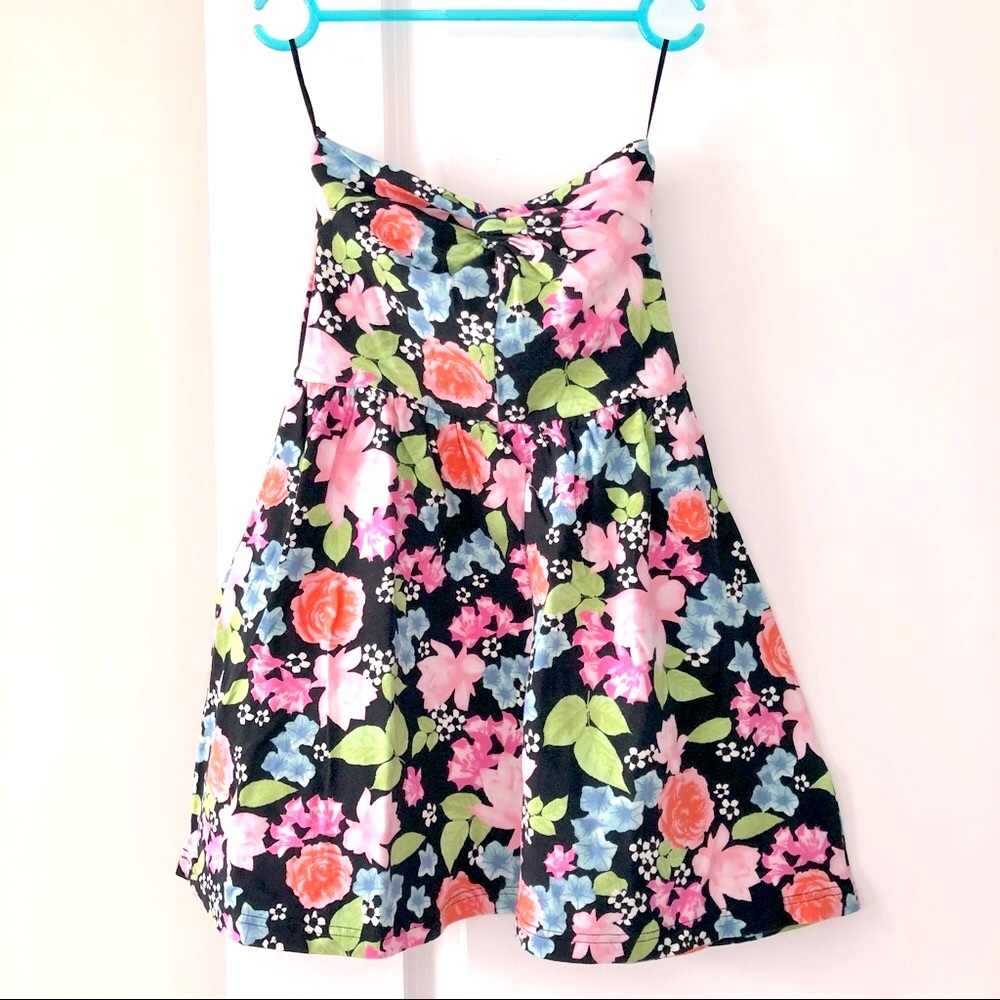 H&M DIVIDED A-line Flower Print TubeTop Mini Dress